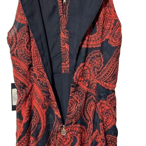 NWT Tommy Hilfiger Woman's Classy Red & Navy Blue Paisley Ruffle Midi A-line Dre - Picture 4 of 9